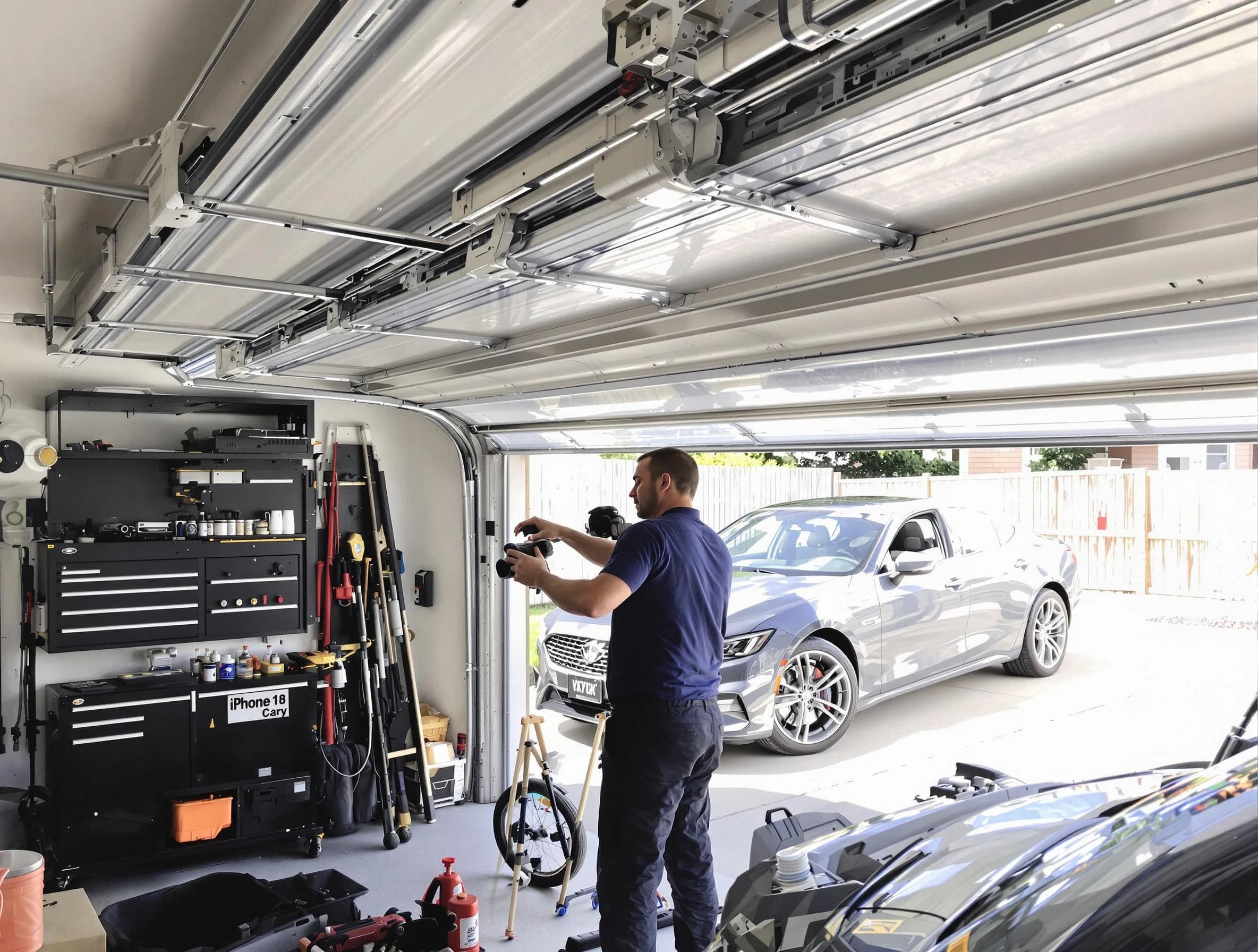 Sarasota Garage Door Repair technician fixing noisy garage door in Sarasota