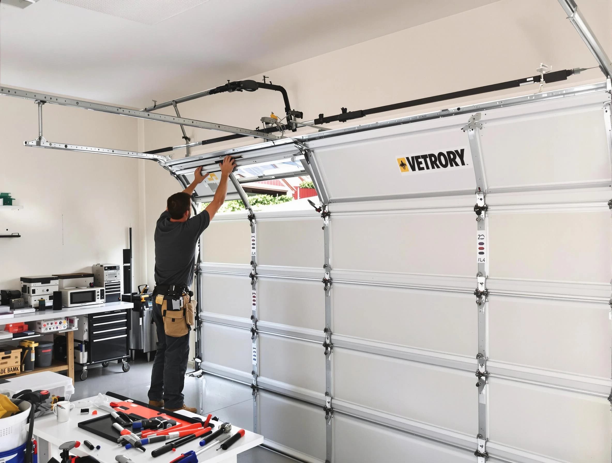 Sarasota Garage Door Repair technician performing section replacement in Sarasota