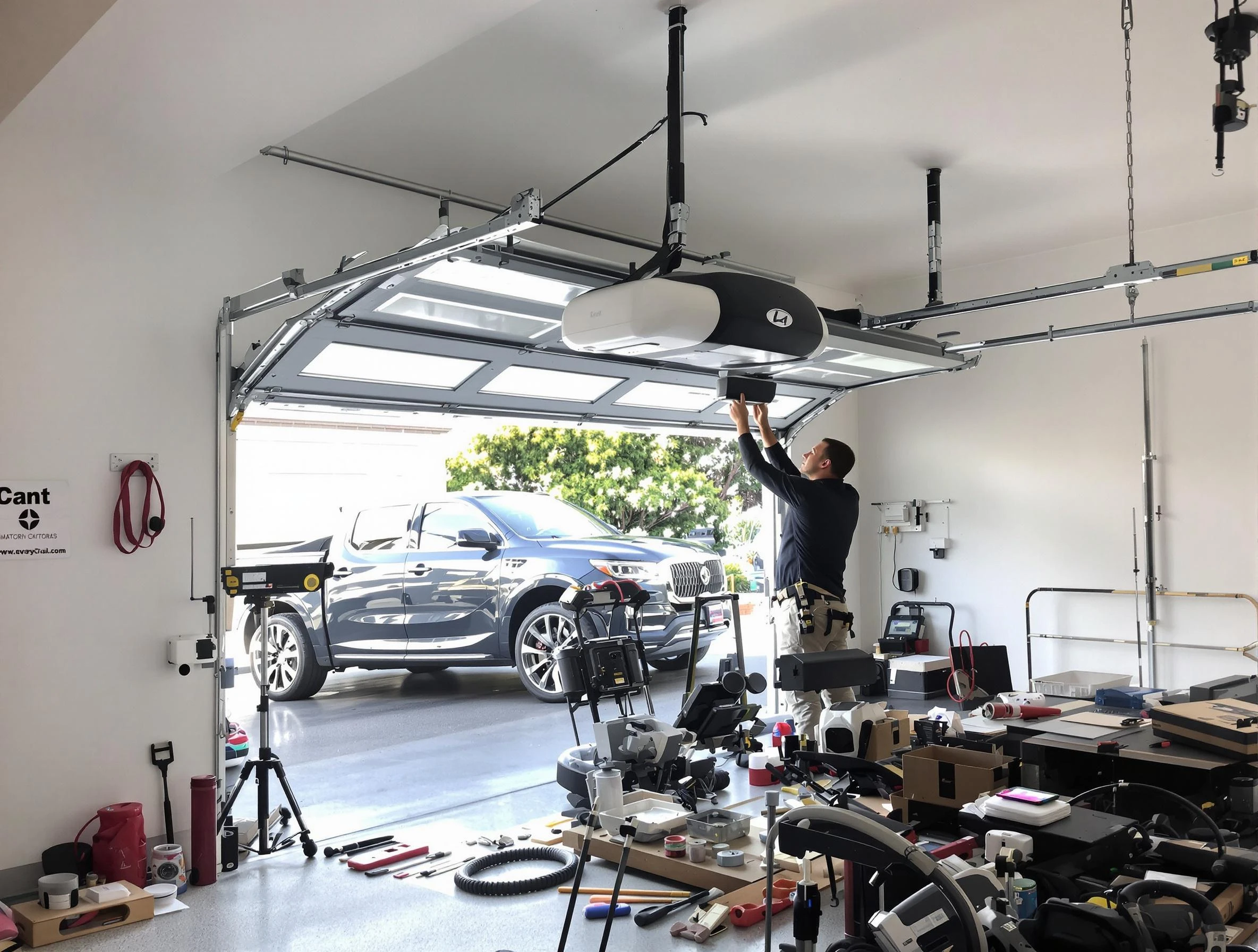 Sarasota Garage Door Repair specialist installing smart garage door opener system in Sarasota home