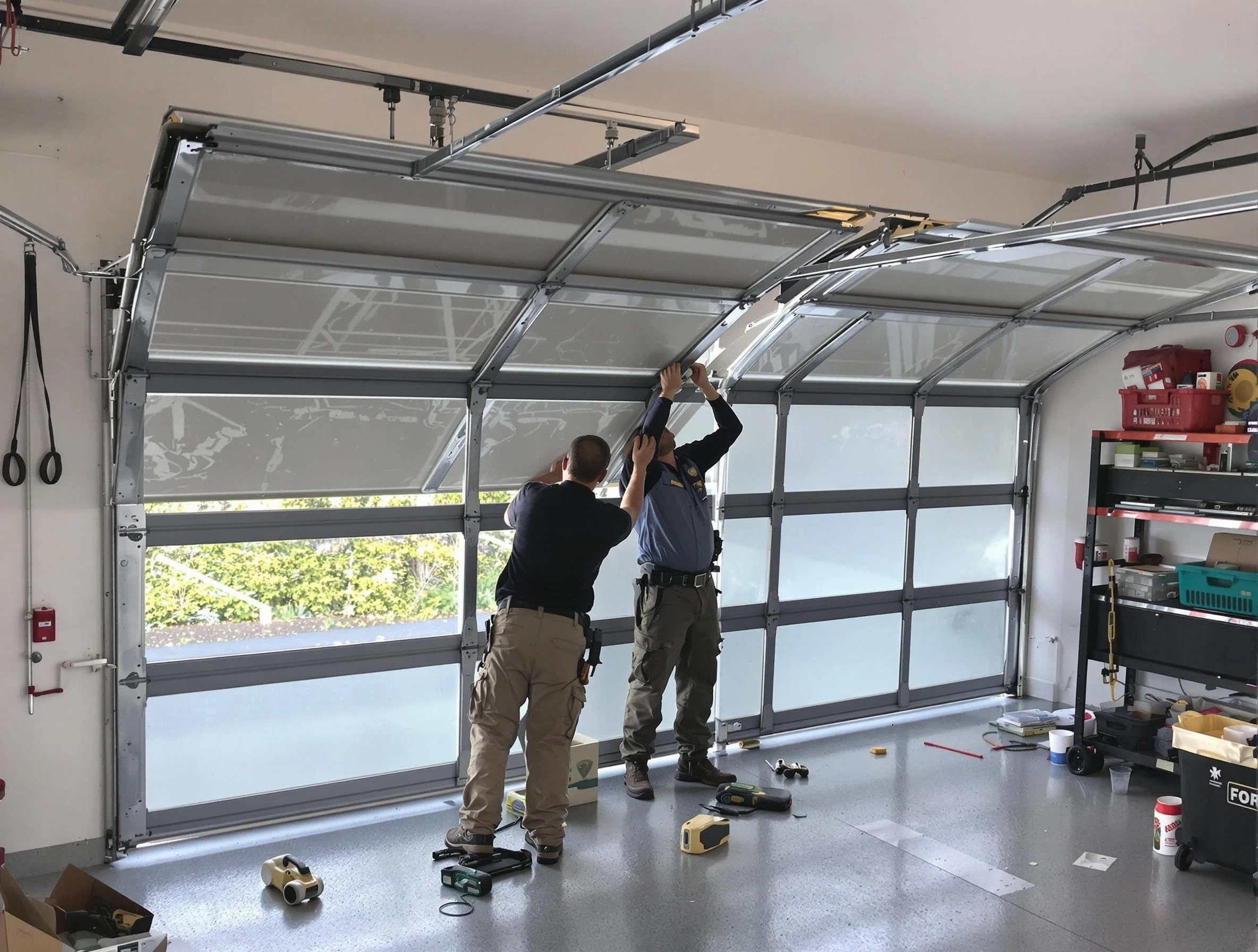 Sarasota Garage Door Repair expert performing precise panel replacement on Sarasota garage door