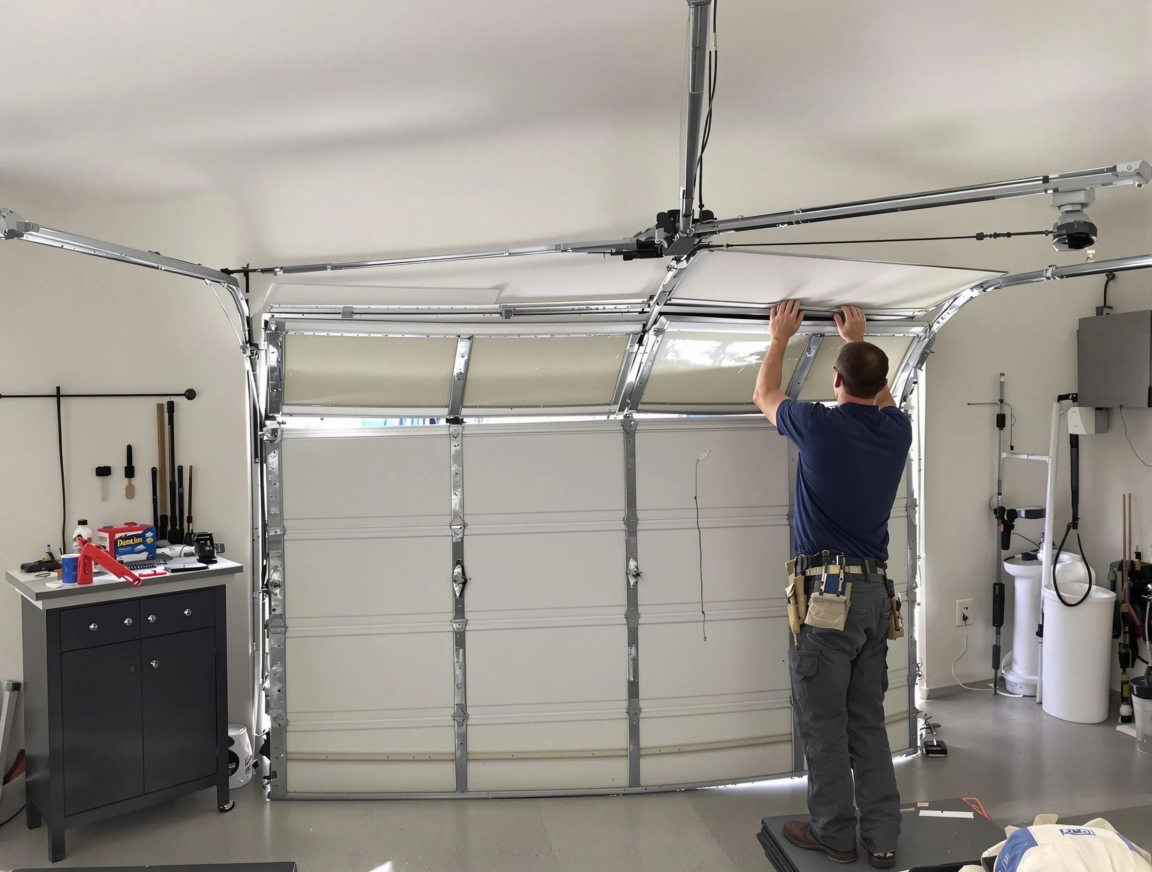 Sarasota Garage Door Repair specialist performing precise section replacement on Sarasota garage door